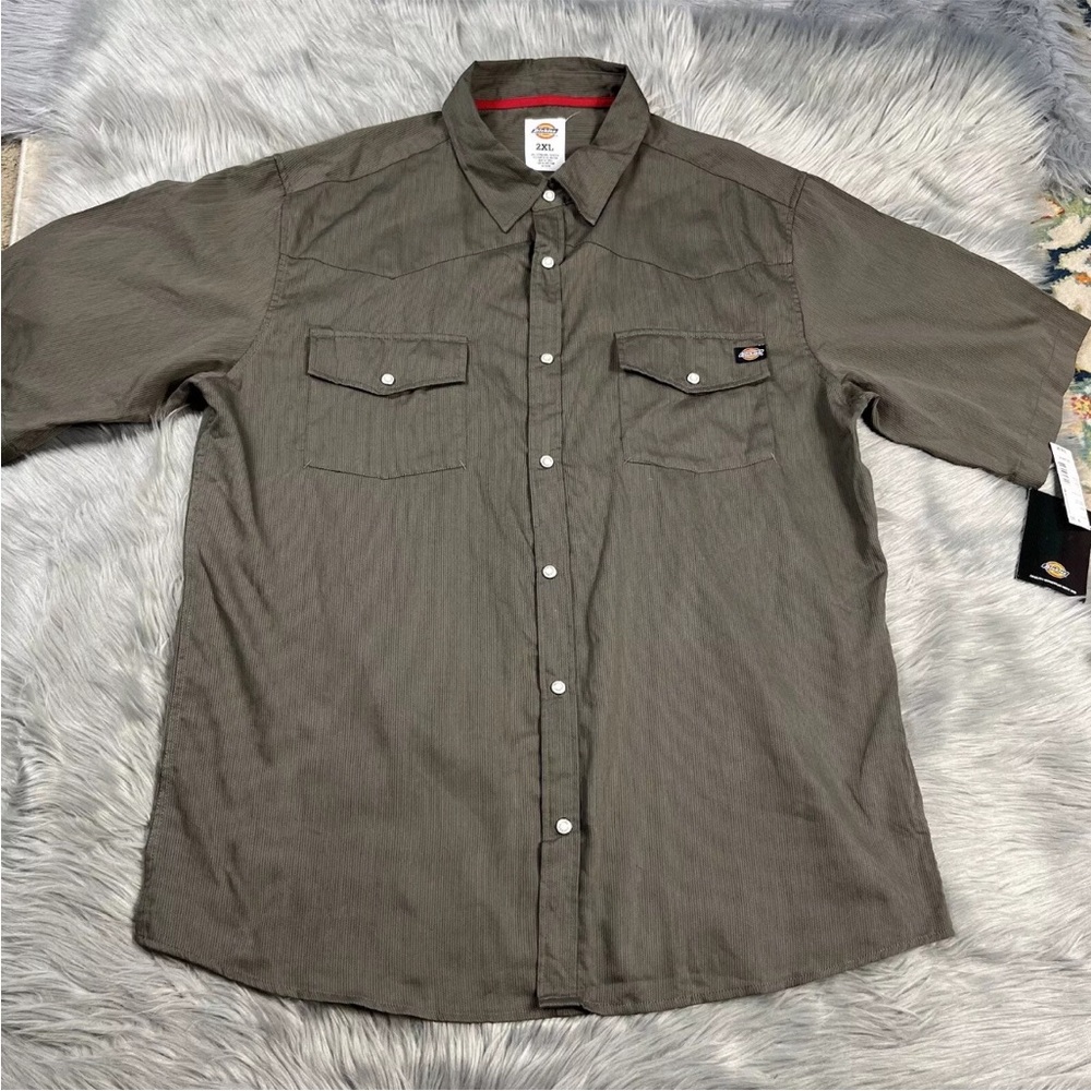 Dickies Men’s Western Stripe Grape Leaf Short Sleeve Snap Up Shirt 2XL